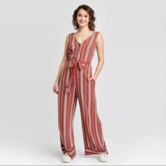 Xhilaration Striped Boho Button Front Jumpsuit - Picture 1 of 7